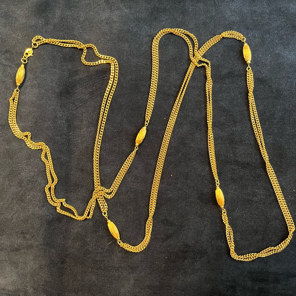 Vintage Monet Goldtone Double Chain  Necklace 52” Long